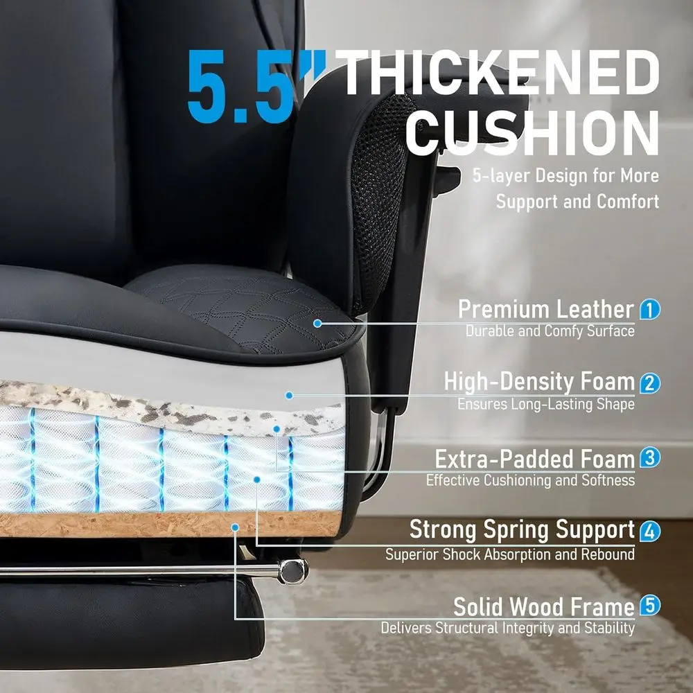 Big and Tall Oice Chair, Ergonomic Leather Reclining Chair with ootrest, High-Back Comy Executive Computer Desk Chairs with Lumb view 6