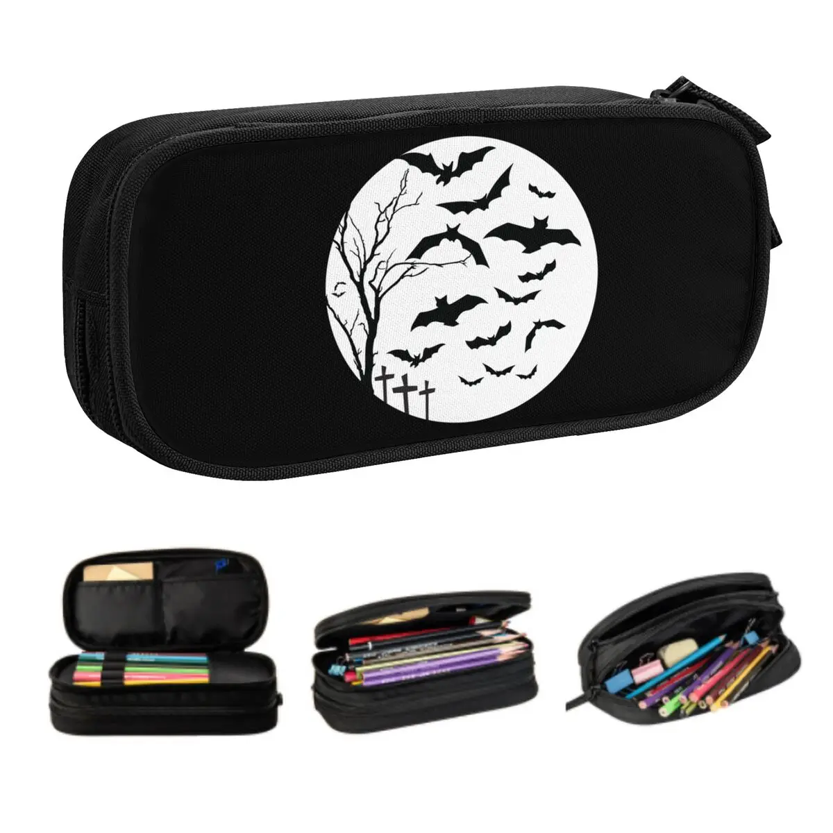 Custom Halloween Vampire Bat Moon Kawaii Pencil Cases Boys Gilrs Large Capacity Pencil Pouch Students Stationery