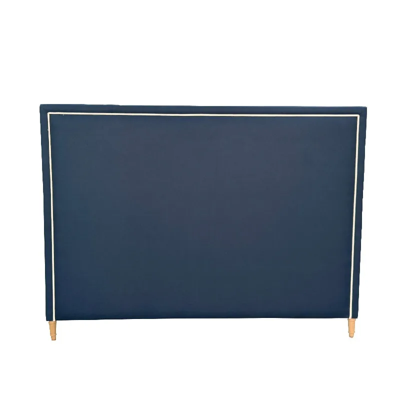 French luxury style soft linen upholstery with elegant lines, bedroom back panel, oak twisted leg headboard