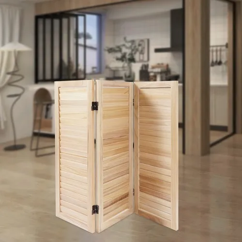 

Modern Shutter Room Divider, 3-Panel Folding Screen for Home Decor, Natural Wood Privacy Partition with Iron Hinges