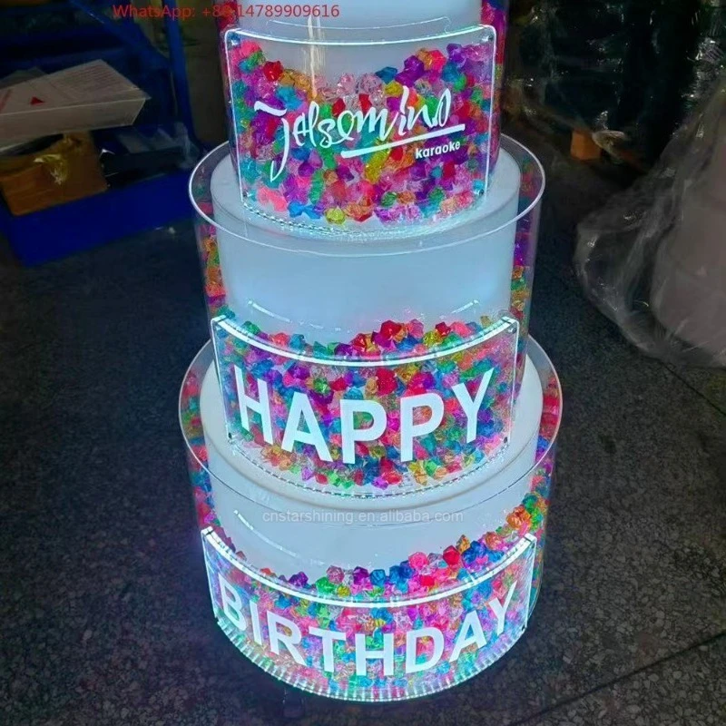 Premium Custom LED Liquor Display StandOem Odm Factory Supplier Customize Logo Colorful Flash Glow Led Cake For Champagne Bottle