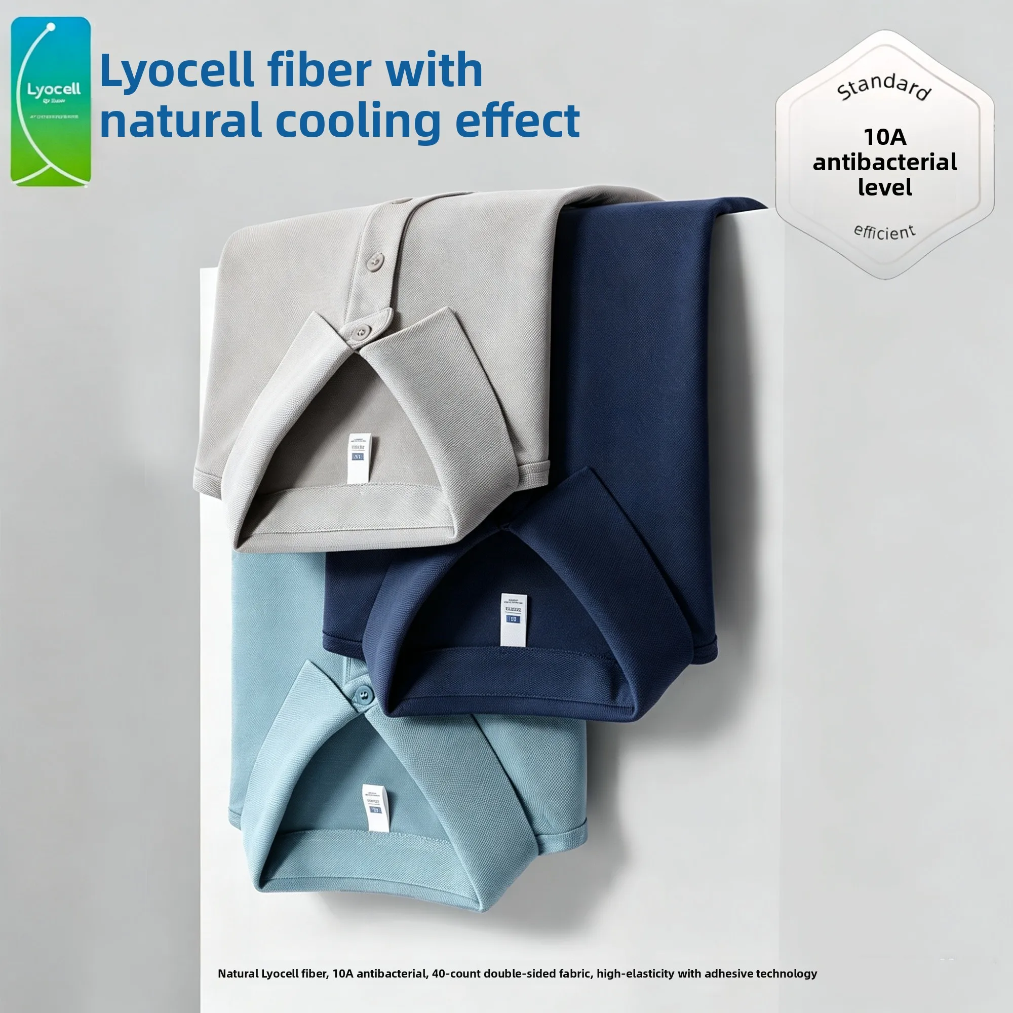 Natural Lenzing Fiber Short Sleeve  Shirt Men's High Collar Breathable Comfortable Summer  Thread Antibacterial Coo...