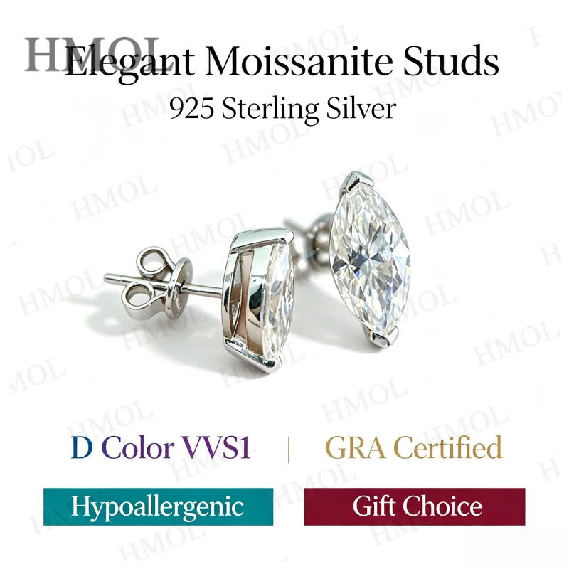 Moissanite Earrings 0.3-1CT Marquise Cut White VVS1 with GRA Certificate Direct Factory Sale Perfect for Office Wear & Gifting