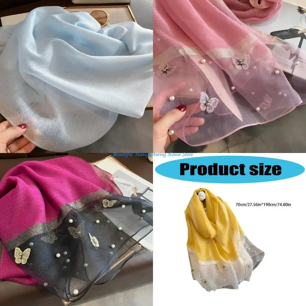 

E56A Butterfly Design Embroidered Polyester Shawl Lightweight Stole