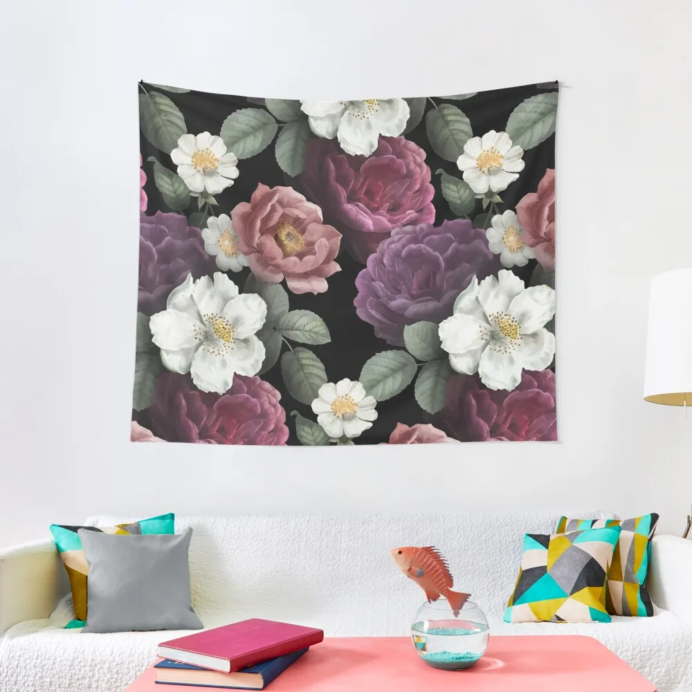 Beautiful Romantic Roses Purple Pink White Vector Tapestry Korean Room Decor Room Design Aesthetic Decoration Tapestry