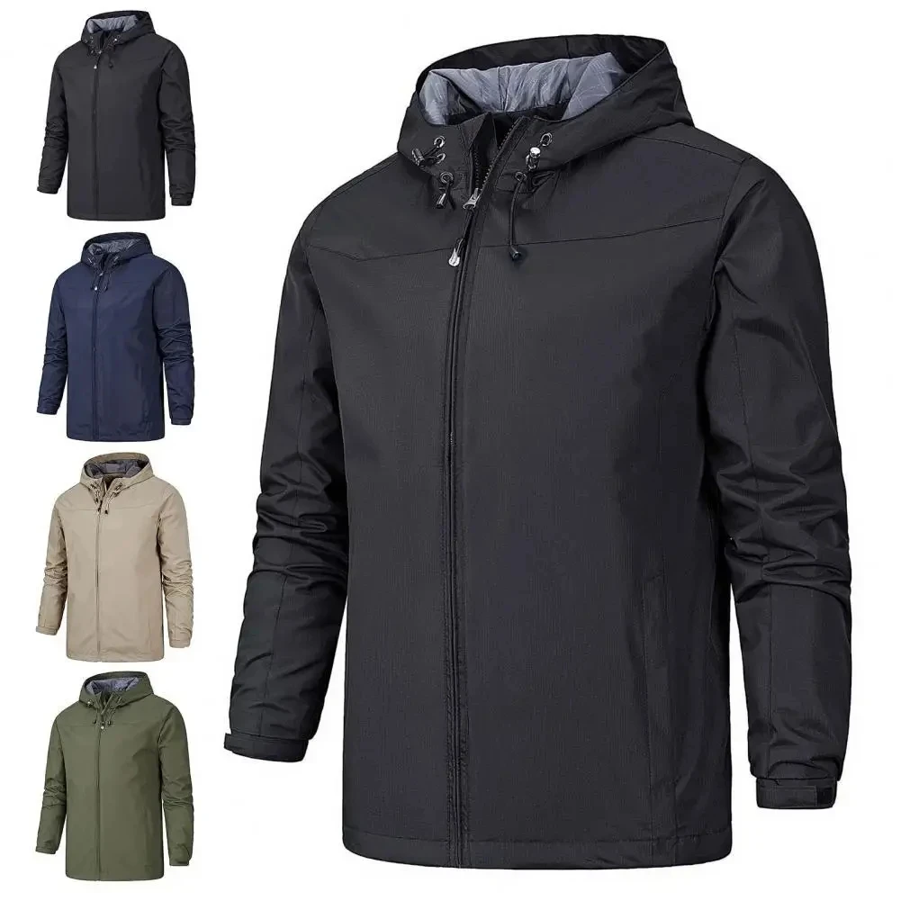 Durable Zipper Men's Long Sleeve Jacket, Warm Hiking Jacket, Outdoor Jacket