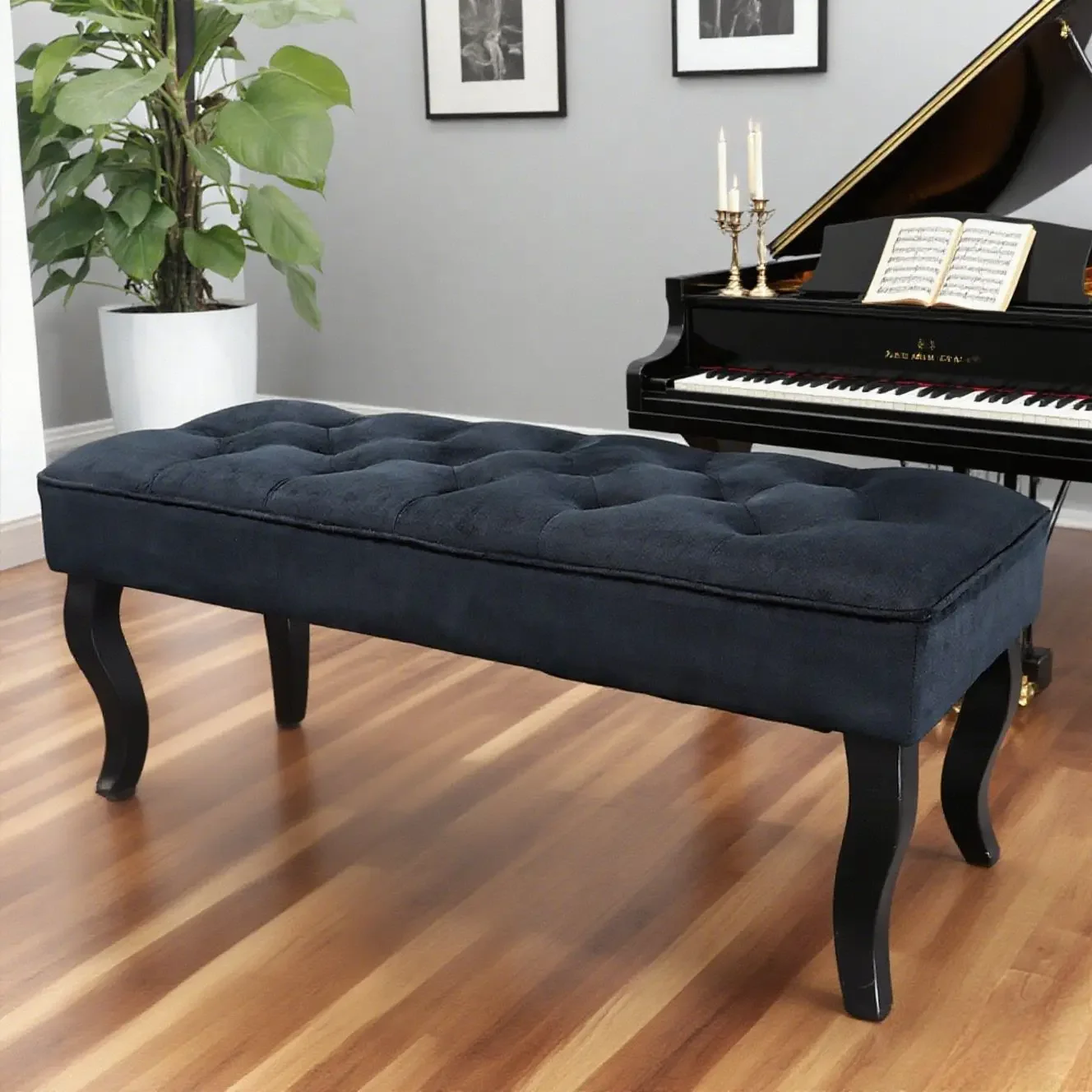 US Velvet Tufted Storage Ottoman Bench for Bedroom Entryway Piano