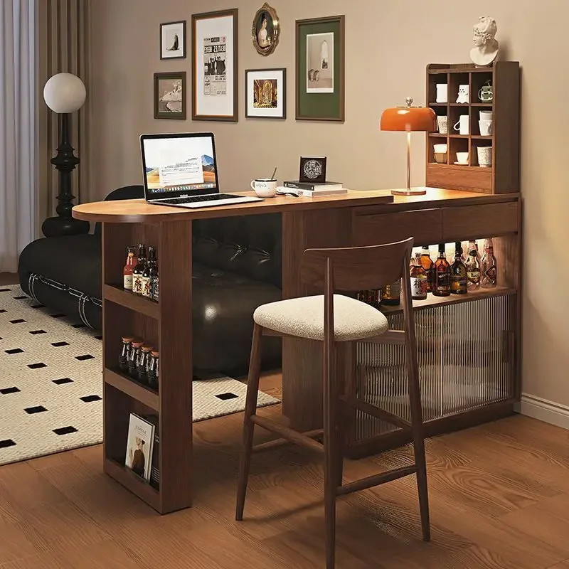 Mesa de bar retrátil retrô americana, divisória de madeira sólida, armário lateral, sala de estar, pequeno, mesa de jantar