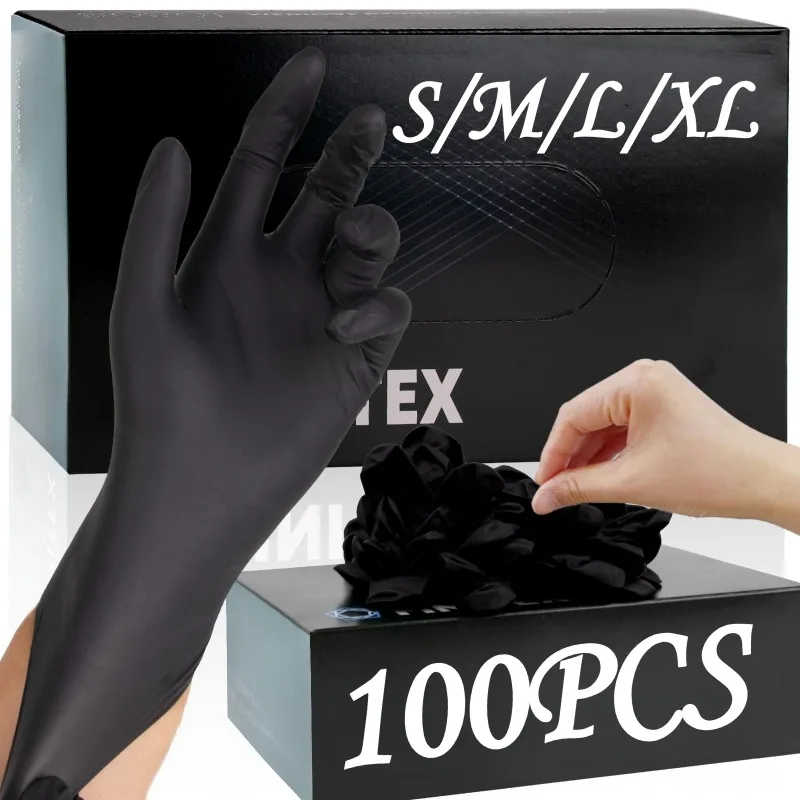 100/200PCS Disposable Black Nitrile Gloves Black Nitrile Gloves Cleaning Hairdressing Pet Tattoo Bathing Dishwashing