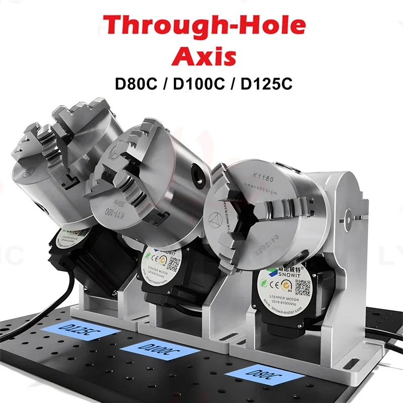 

3Claws Through Hole Rotary Axis 4th Rotation Jig Diameter 80mm 100mm 125MM for Fiber Co2 Laser Welding Engraving Marking Machine