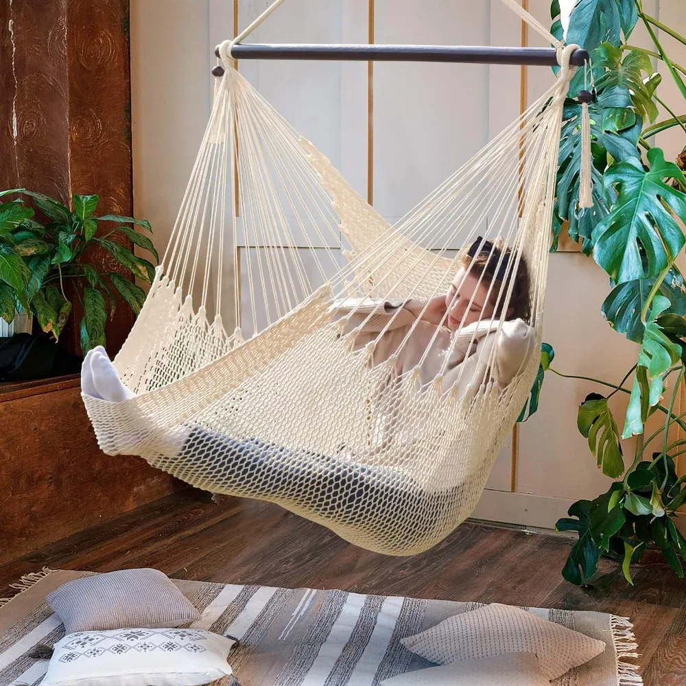 

Large Hammock Chair with Spreader Bar, Caribbean Hammock Swing Chair, XL Hammock Chair Outdoor Indoor, 330 LBS Weight