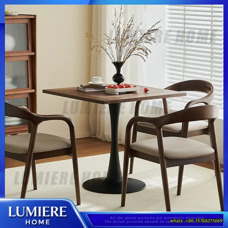 Solid Wood Square Coffee Table Set with 4 Chairs Minimalist Design for Balcony Office Lobby Reception Lounge Outdoor Indoor Use