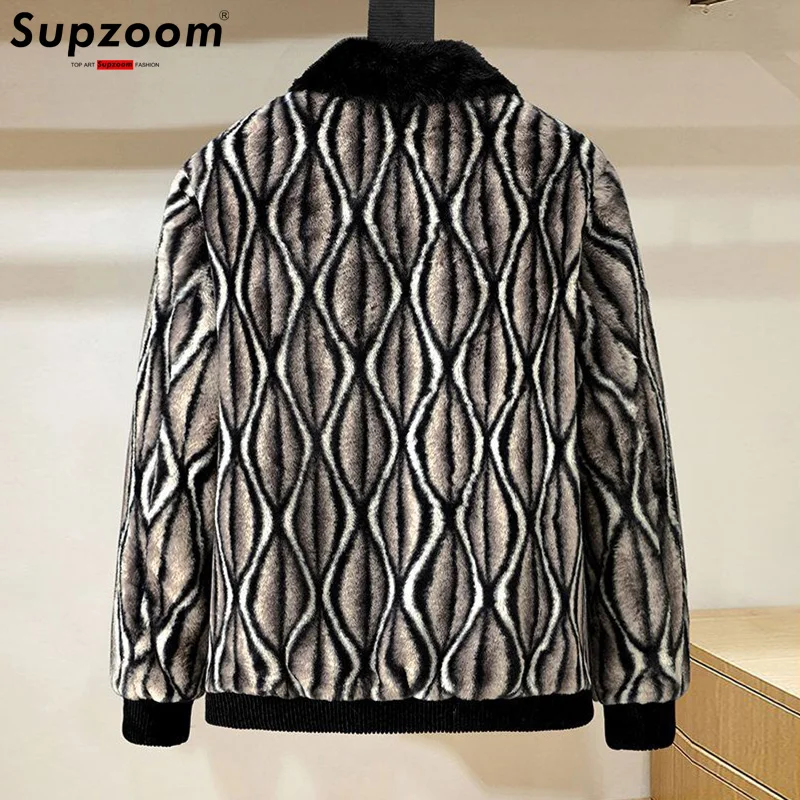 Supzoom New Arrival Top Fashion Double-Sided Winter Warm Flowing Gold Mink Imitation Fur Zipper Men's Stand-Up Collar Jacket
