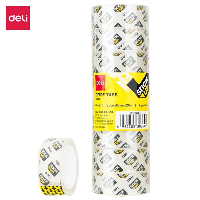 Deli 8 Rolls/Tube Stationery Tape Transparent Easy cutting Non Toxic Office School Stationery E30064 E30065