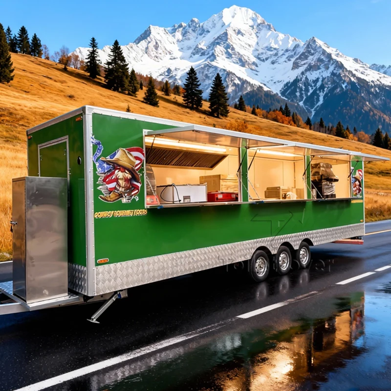 Wholesale Commercial Food Truck Sweet Snack Curved Mobile Food Trailer Outdoor Mobile Food Truck Trailer with Led Lights Screens
