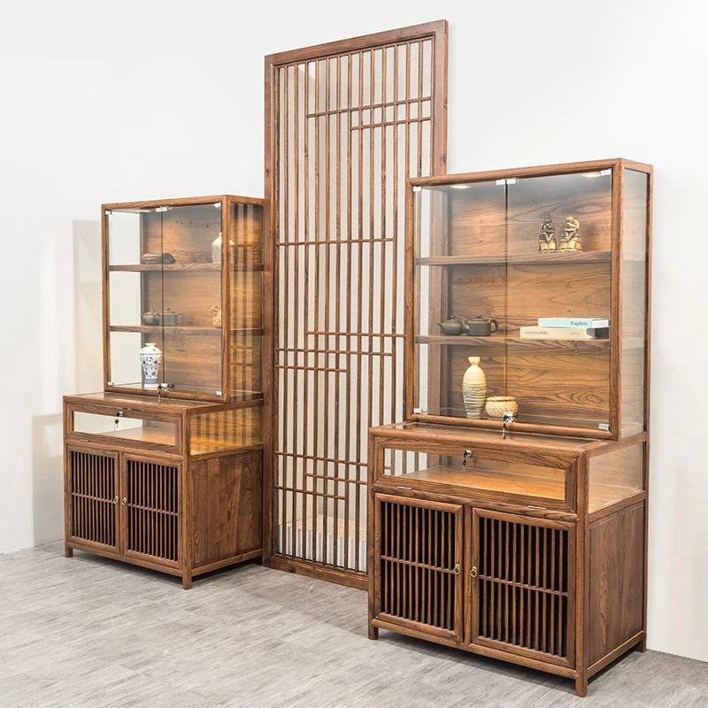 

Jewelry Display Cabinet Transparent Glass Counter Museum Display Cabinet Chinese Solid Wood Tobacco and Alcohol Cabinet Jewelry