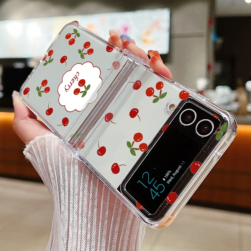 Niedliche Handyhülle mit großem Kirschdruck für Samsung Galaxy Z Flip7 FE 8 7 6 5 4 3, harte, klare Falthülle für Samsung Z Flip8 Flip6 – Detail 12