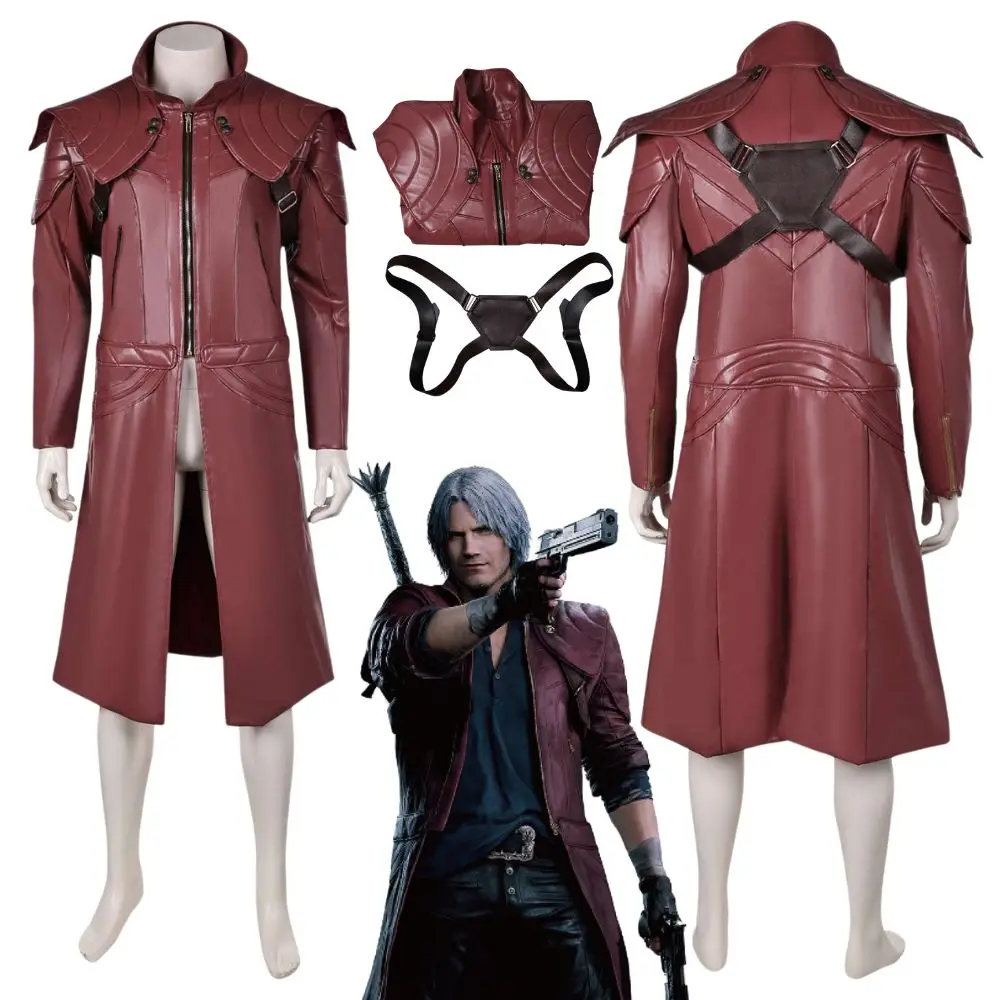 

Fantasia DMC 5 Dante Cosplay Men Costume Disguise Leather Jacket Coat Strap Roleplay Outfits Halloween Carnival Party Clothes