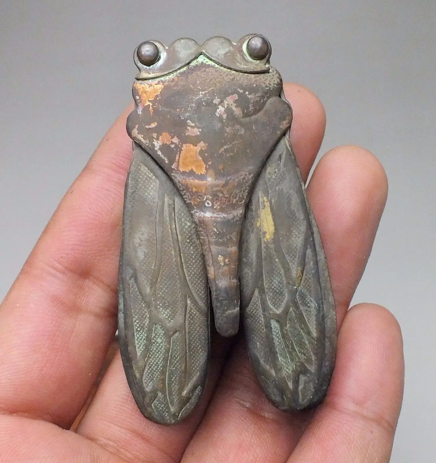 SUPERB COLLECTIBLES BE​AUTIFUL BRONZE CARVING CICADA POETRY SECRET BOX