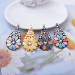 10pcs/lot  Bohemian Style Alloy Retro red Enamel Flower Water Drop Pendant  Jewelry Findings Earrings Yellow Sunflower Charms