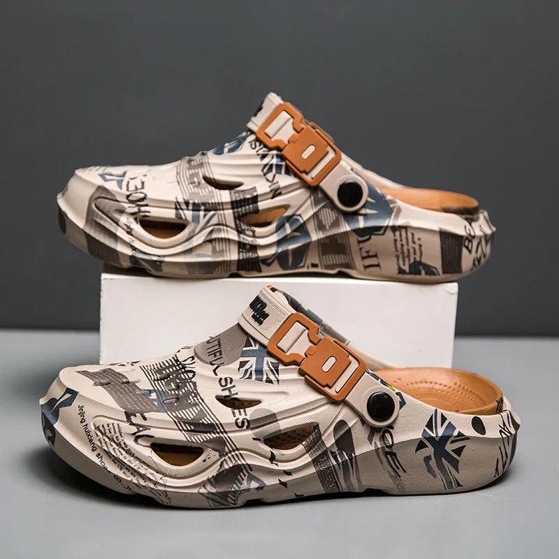 Men's Sports Sandals Eva Light Soft Comfortable Men's Beach Sandals Fashion Platform Buckle Slip-on Graffiti Slippers for Men