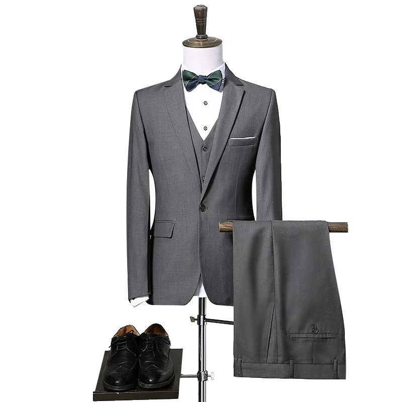 

High-quality (Blazer + Vest + Trousers) Men's Italian Style Elegant Fashion Simple Business Casual Gentleman Three-piece Suit