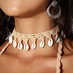 Shell Necklace Handmade Natural Shell Choker Necklaces for Women Boho Sea Cowrie Shell Jewelry Set with Rope Chain Summer Beach