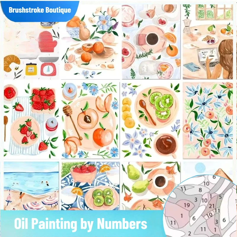 Brushstroke  Diy Painting By Numbers Handpainted Fruit Food Landscape Unique Gift For Adults Paint Kit Decorative Paintings Home