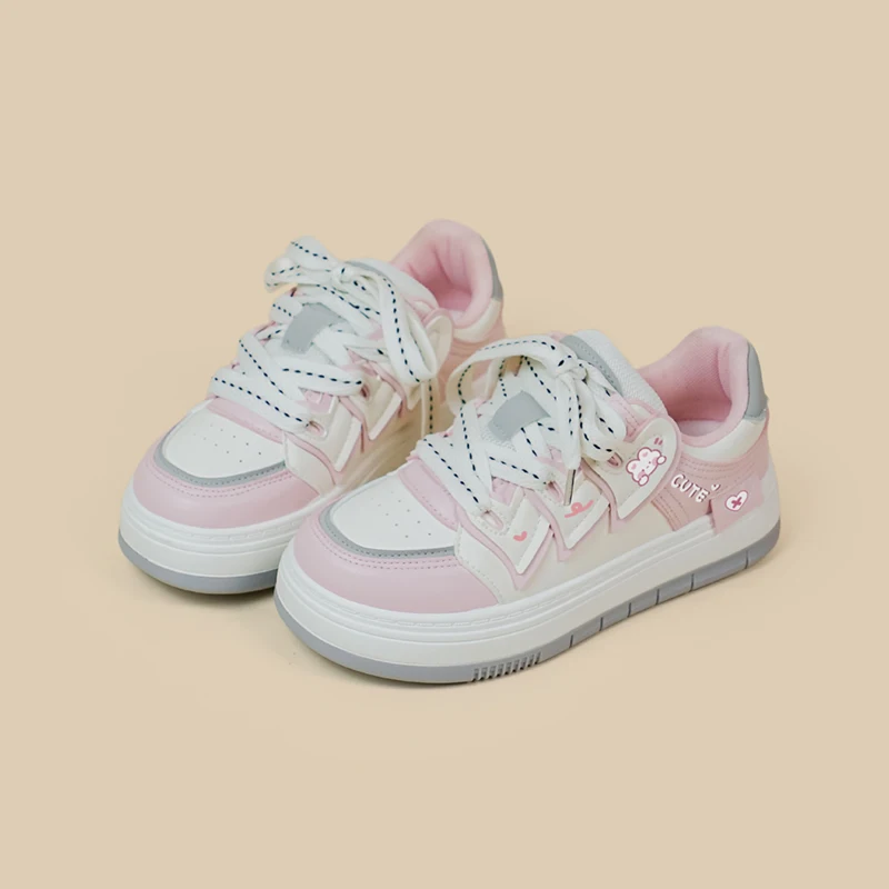 Amy and Michael Kawaii Casual Chunky Sneakers for Girls Students Lovely Pink Platform Skateboard Shoes Female Women Low Top Shoe