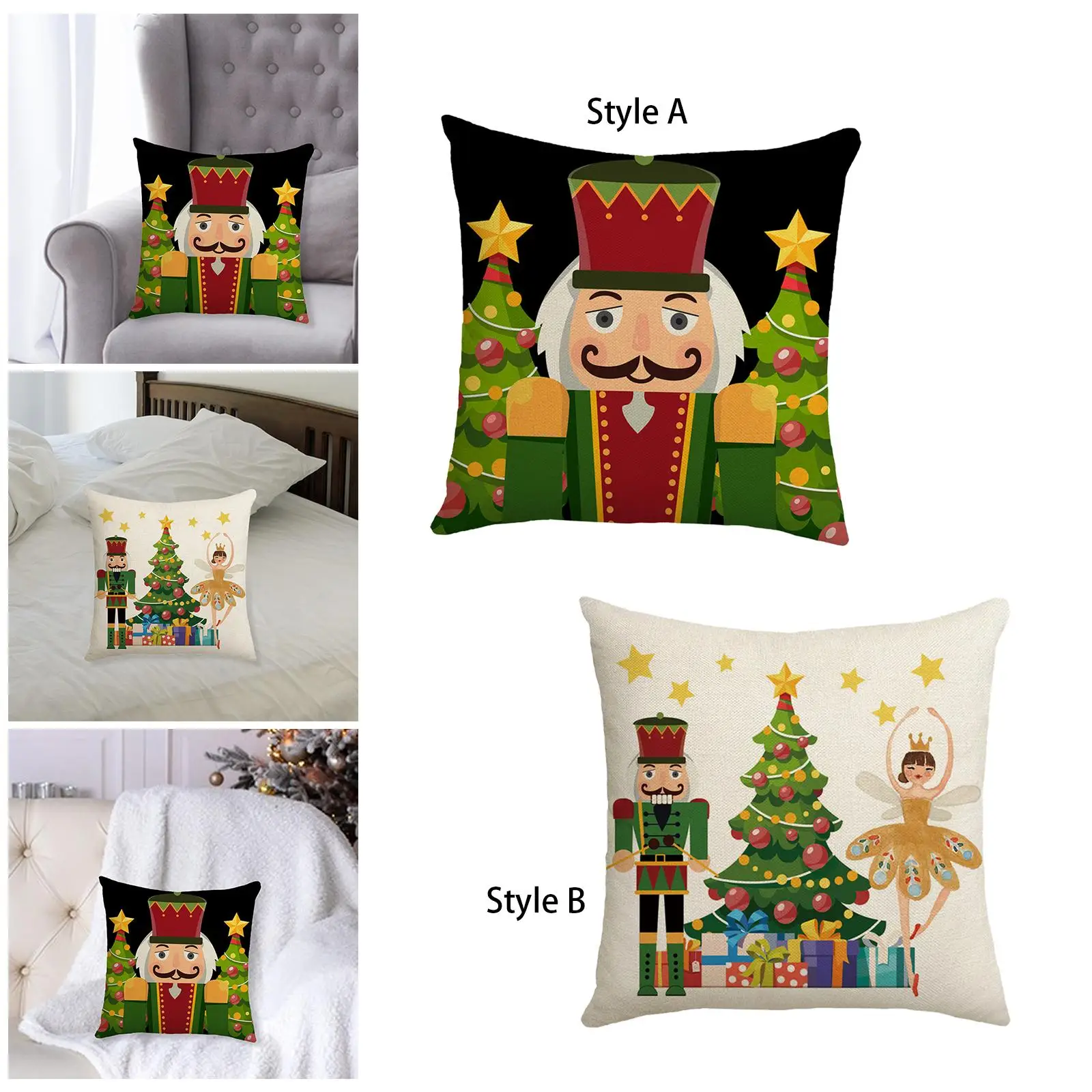 Christmas Pillow Case Modern Nutcracker Design 45 cm x 45 cm Xmas Series Cushion Cover for Winter Bedroom Sofa Couch Living Room