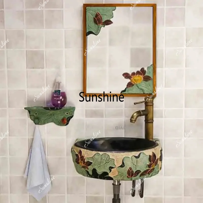 

Creative Wall-mounted Mini Washbasin Wall-hung Sinks Resin Bathroom Basin Triangle Balcony Washbasin With Faucet and Drain Set