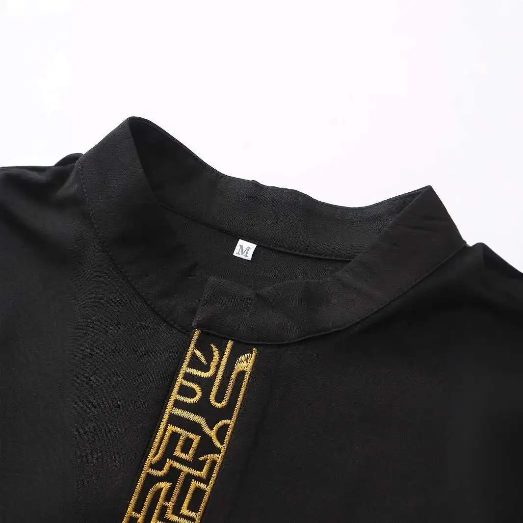 مسلم جديد كم طويل نمط العرقية المطرزة العربية الوقوف طوق الرجال رداء رداء عباية رمضان دبي فاخر الإسلام أنيق