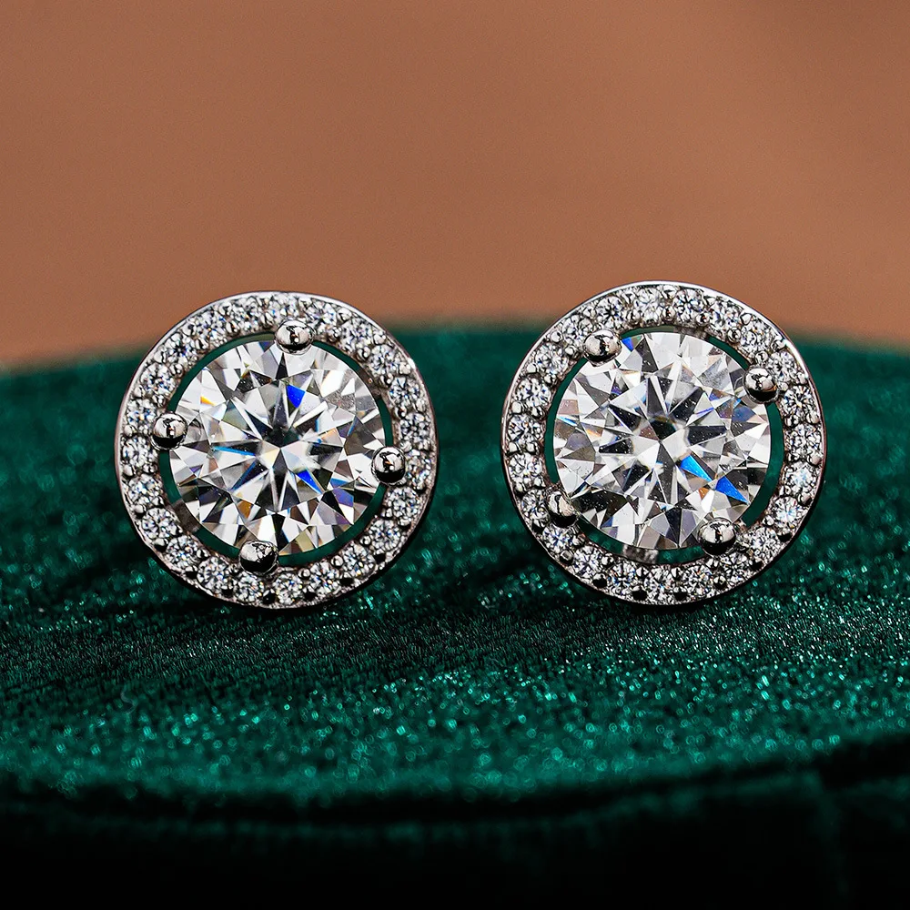 

Luxurious 100% Original Certified PT950 earrings for women, round bag earrings, noble temperament, simple wedding moissanite