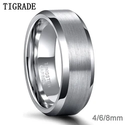 Tigrade 4/6/8mm Tungsten Carbide Engagement Ring Brushed Beveled Edge Polished Silver Wedding Band For Men Women Couple Rings