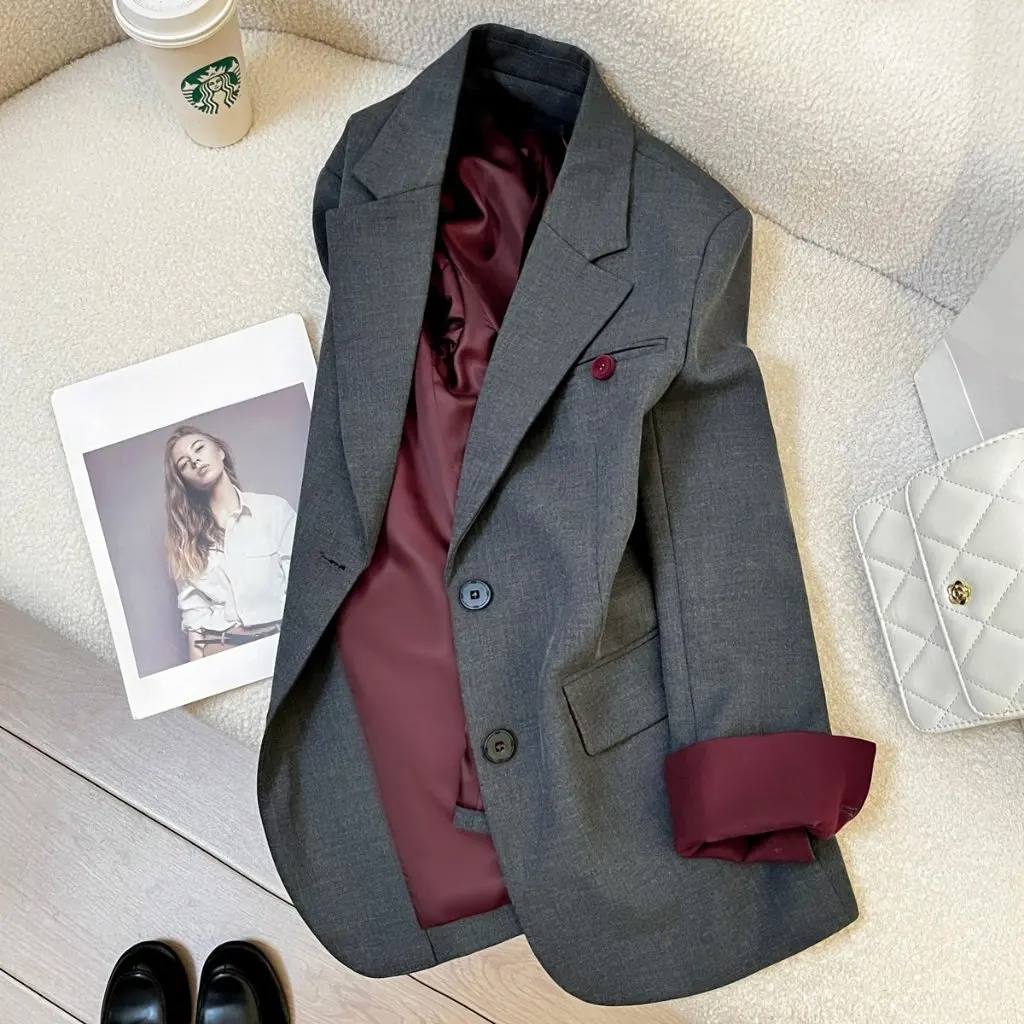 Veste de costume grise décontractée pour femmes, ample, Design à la mode, amincissante, nouveau Style, Version coréenne, vêtements d'extérieur, printemps automne