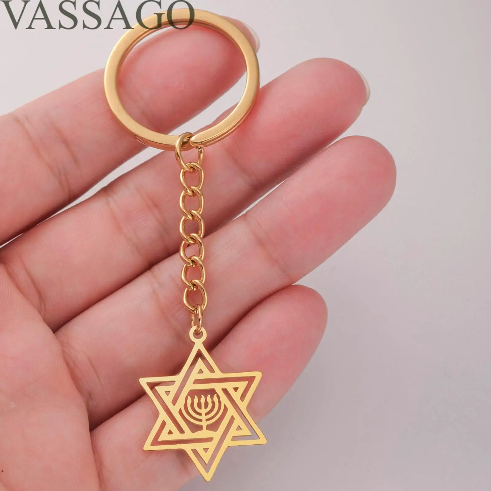 Star of David Keychain for Women Men Jewish Star Menorah Keyring Stainless Steel Hanukkah Keychain Israel Religious Jewelry