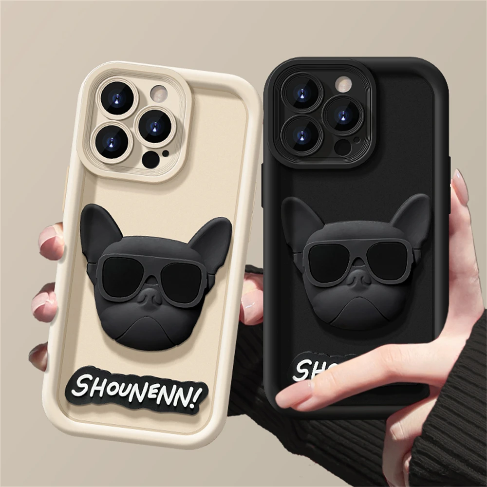 Cute Cartoon 3D Bulldog Candy Phone Case For iPhone 11 12 13 14 15 16 Pro Max XS Max 7 8 Plus Cool Shockproof Soft Matte Cover