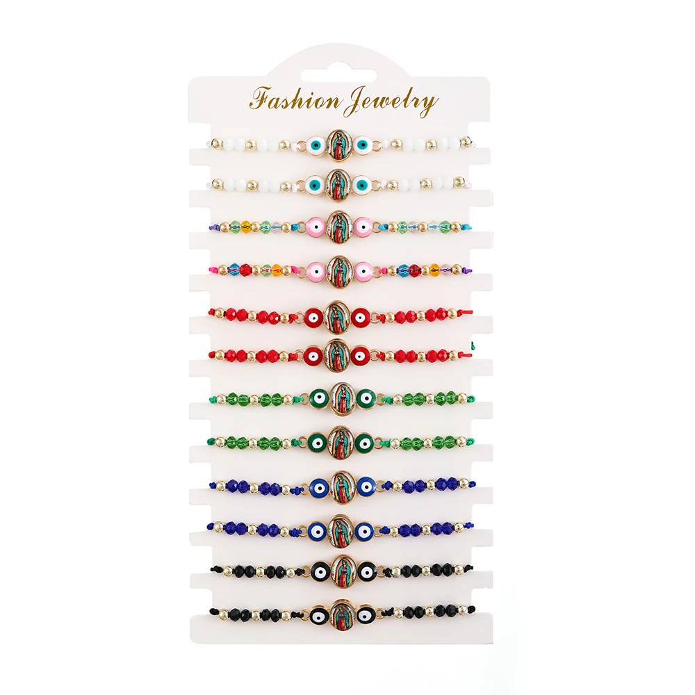 

12 PCS Evil Eye Bracelets Virgin Mary/San Judas Bracelet Rosary Bracelets Men Or Women As Gifts and Used in Prayer bracelet