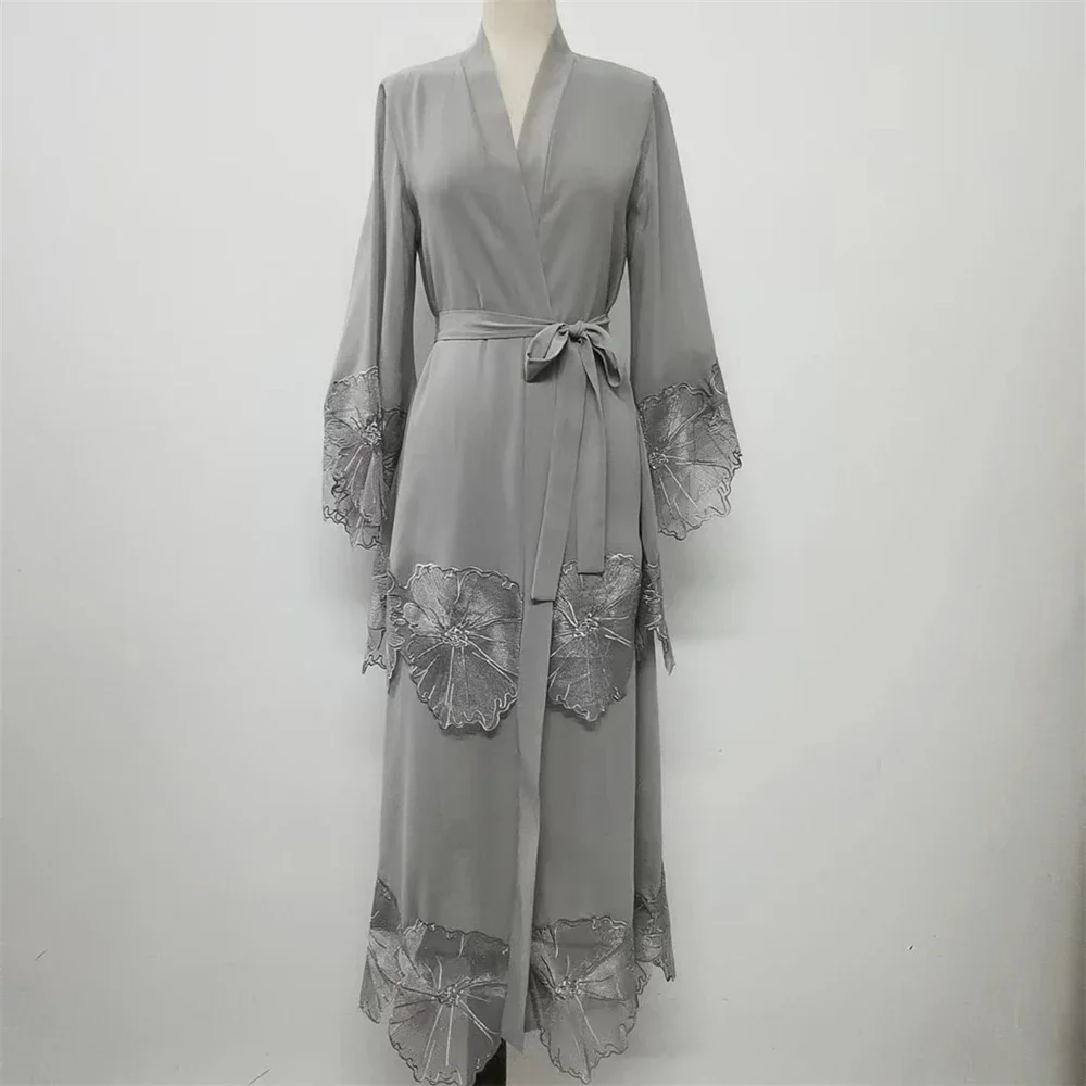 Femmes musulmanes broderie Maxi Robe Eid Ramadan Kimono Cardigan fleur Abaya dubaï turquie caftan vêtements islamiques Robe arabe Robe