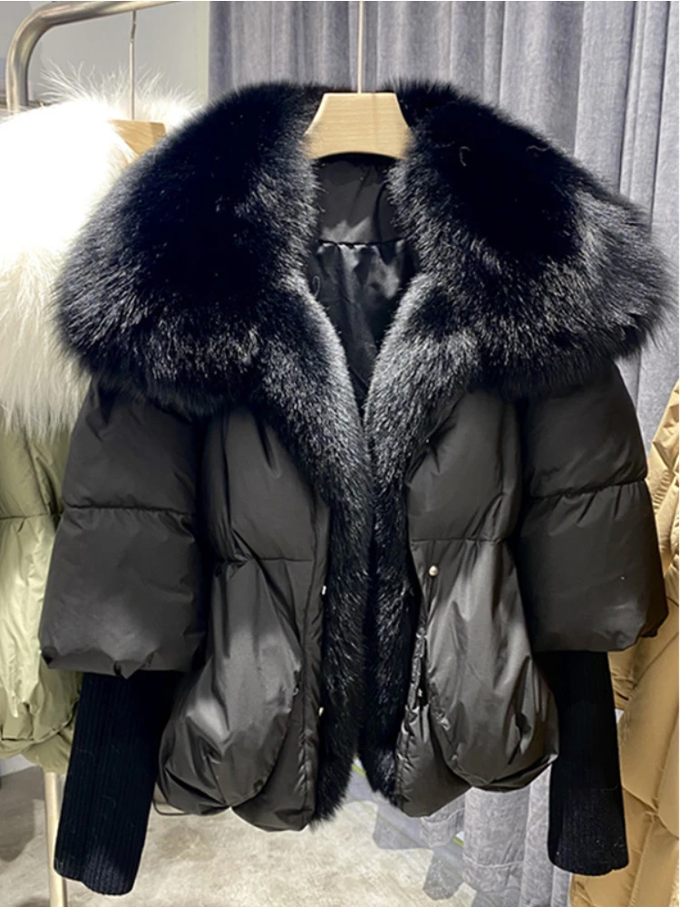 

2022 Fashion New Autumn Winter Real Fox Fur Collar Thick Women Warm Coat 90% Duck Down Jacket Luxury Outwear New Female Coat