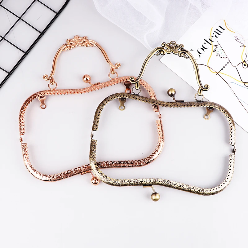 Purse Clasp Metal Frame 20CM Square Embossing Beads Bag Kiss Clasp Lock Handbag Handle Purse Frames Buckle Wallet Hardware