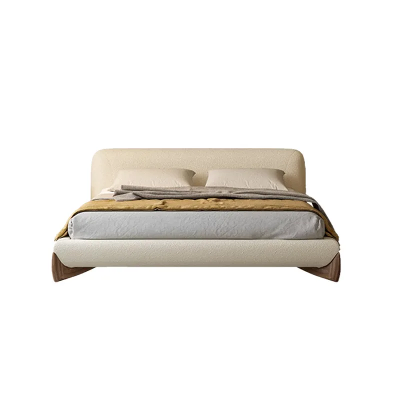 

Lamb wool bedroom soft bed Italian minimalist retro cream wind big bed real