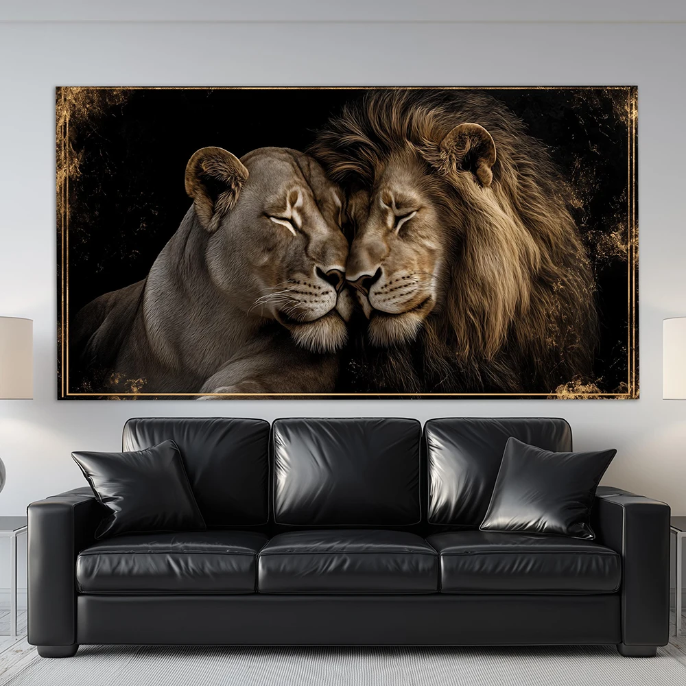 Liebevolles Löwenpaar Leinwanddruck, Löwe und Löwin Gemälde, Romantische Wandkunst, Löwenmalerei, Romantisches Geschenk, Liebeskunst, Schlafzimmer