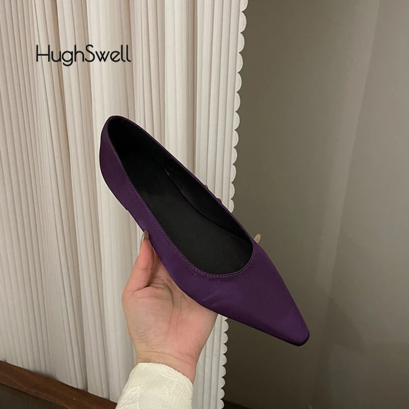 Luxury Satin Silk Ballerina Shoes Woman Elegant Purple Blue Ballet Flats Ladies Concise Point Toe Plain Shallow Loafers