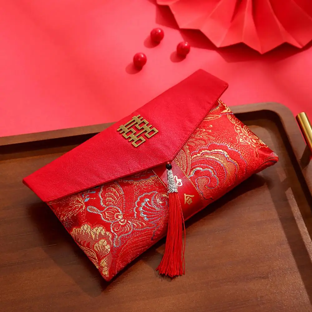 ظرف مزركش من الحرير الصناعي الصيني ، هدية السنة الصينية الجديدة ، تنين مطرز بالسعادة