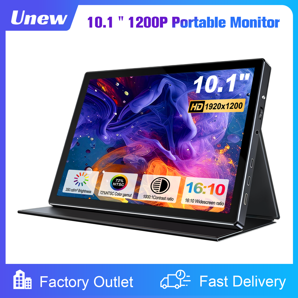  10.1 inch 1920x1200 portable Monitor, Support Typc-c/HDMI，Leather Case VESA 7575mm, for Mobile Phone Laptops PC Car Computer 