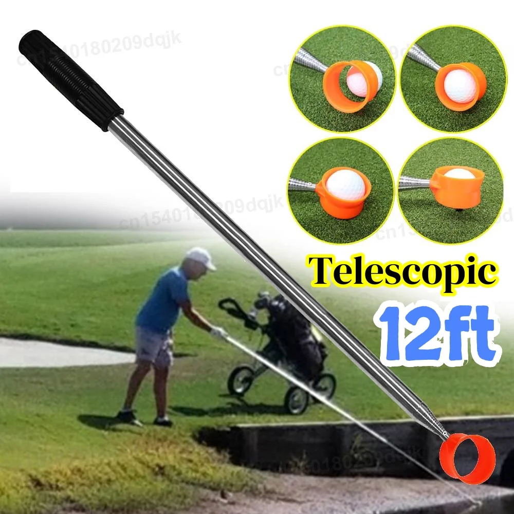 

12 футов/3,66 м устройство для извлечения мячей для гольфа из нержавеющей стали, телескопическая удобная ручка, пикап для мячей для гольфа, аксессуары для гольфа