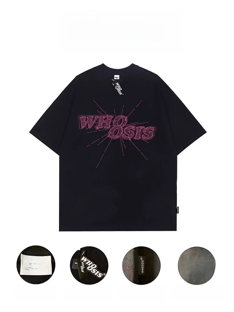 Whoosis (اسم غير معروف) 8-كلمة شعار الماس ضوء الكرة قصيرة الأكمام تي شيرت الذكور زوجين الشارع الموضة الوطنية الترفيه