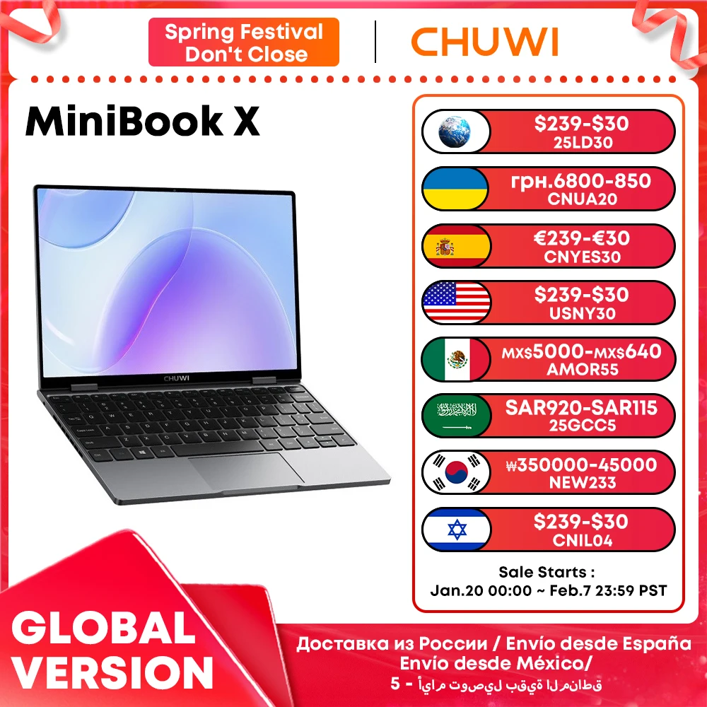 CHUWI MiniBook X планшет с 10,1-дюймовым дисплеем, процессором Intel N100, ОЗУ 12 Гб, ПЗУ 512 ГБ, Windows 11