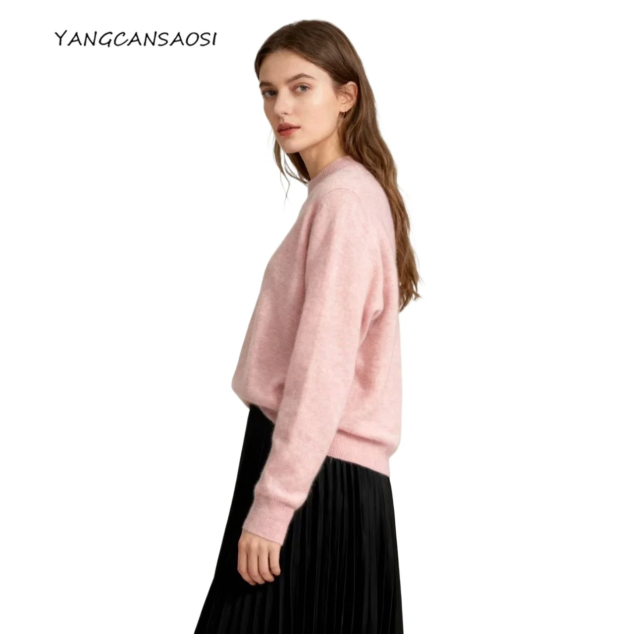 

Женский 30% кашемир, 70% шерсть, осень/зима, новый модный классический свободный теплый свитер с полувысоким воротником для интерьера